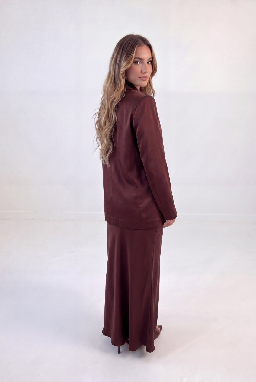 Satin Blazer Skirt Set