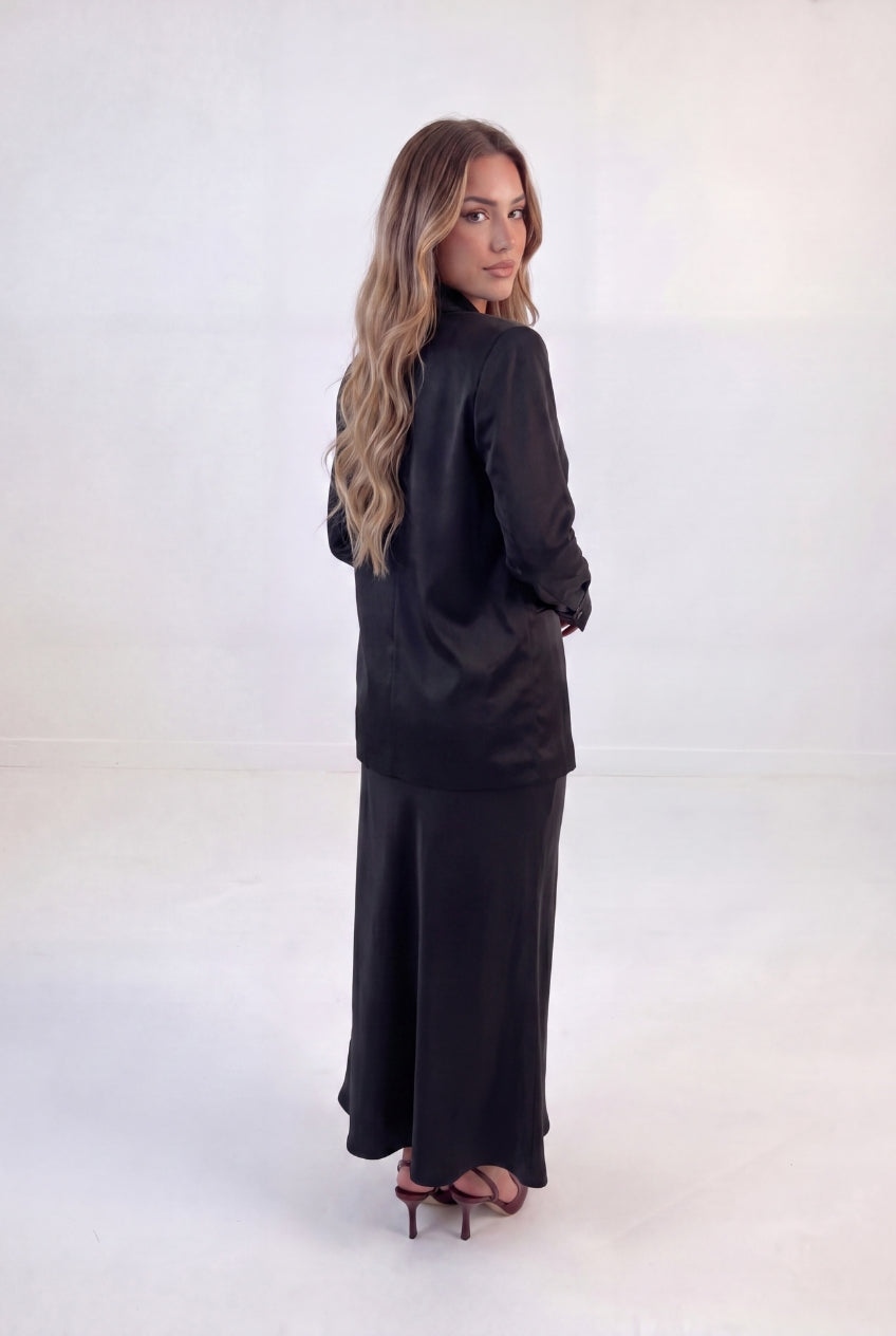 Satin Blazer Skirt Set