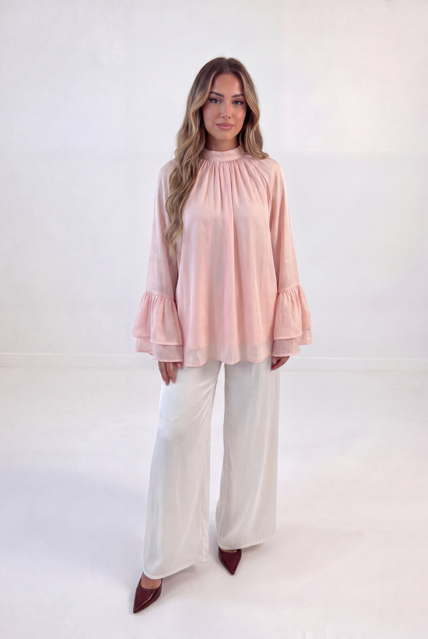 Ruffle Sleeve Blouse Set