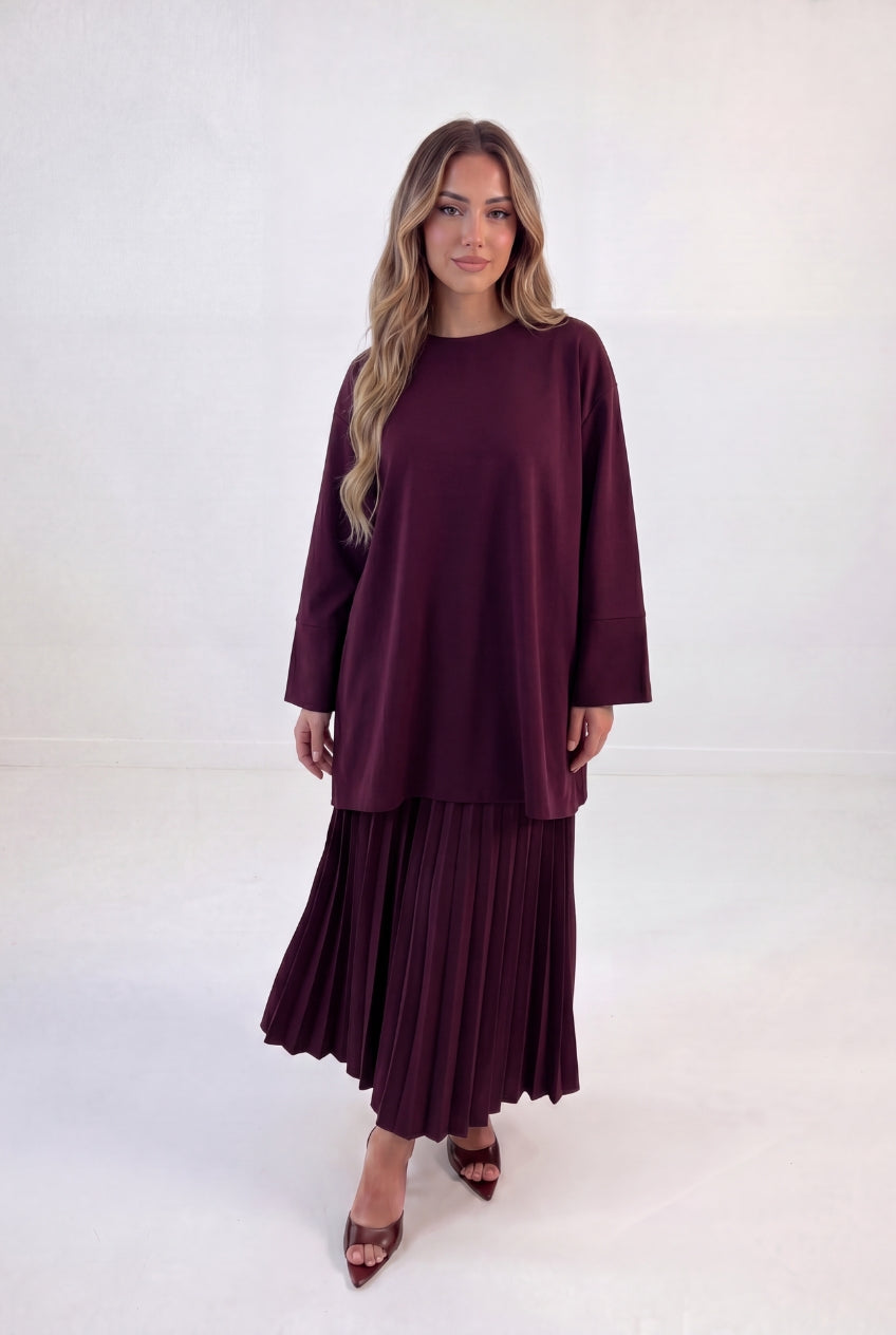 Sweat Top Pleat Skirt Set