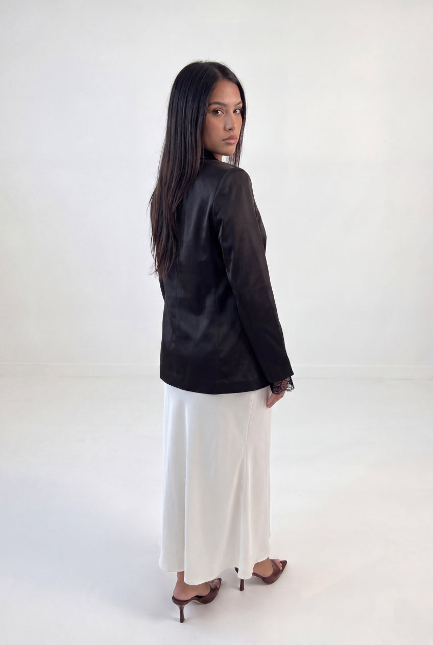 Satin Blazer Skirt Set