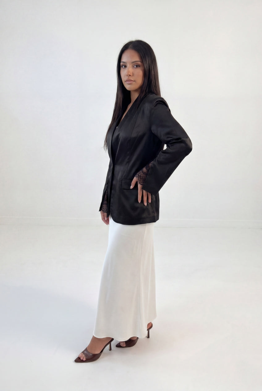 Satin Blazer Skirt Set
