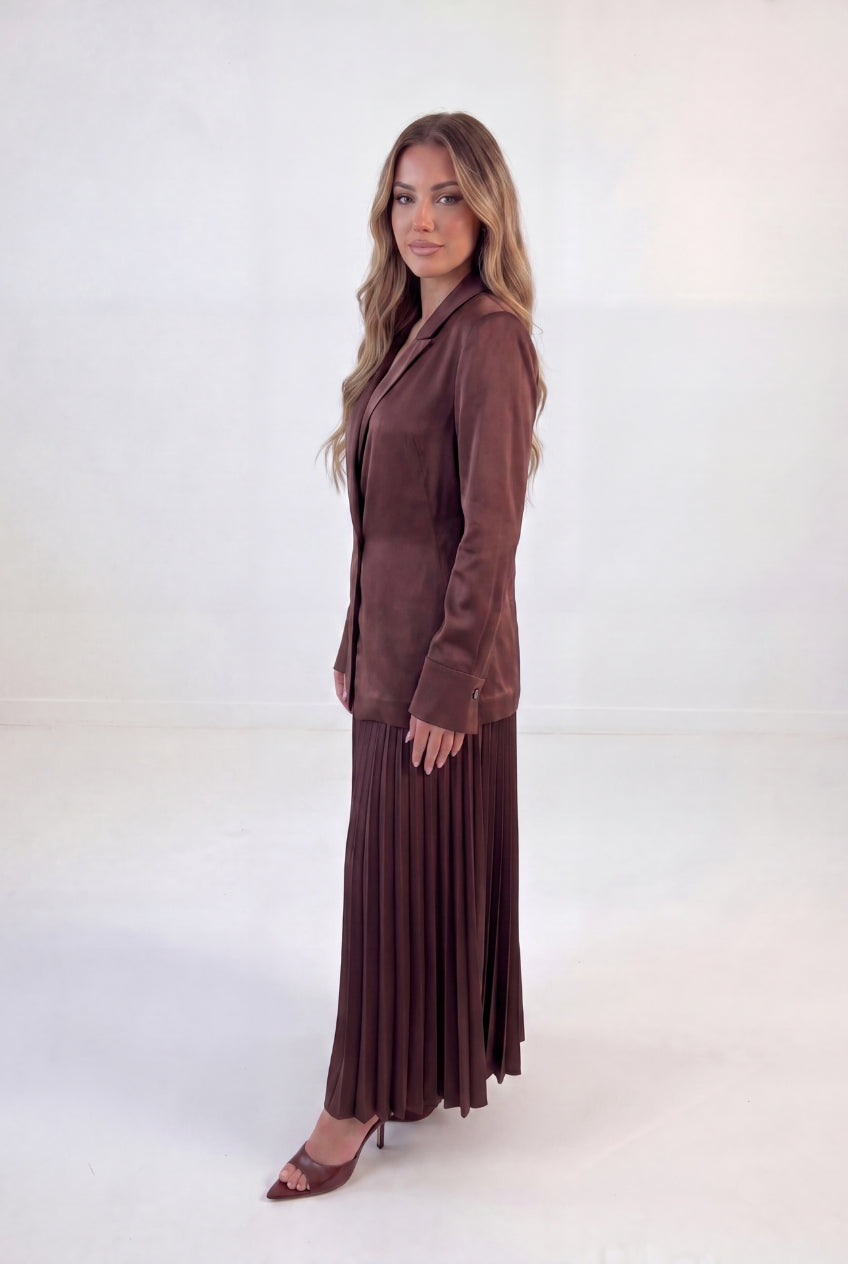 Satin Blazer Pleat Set
