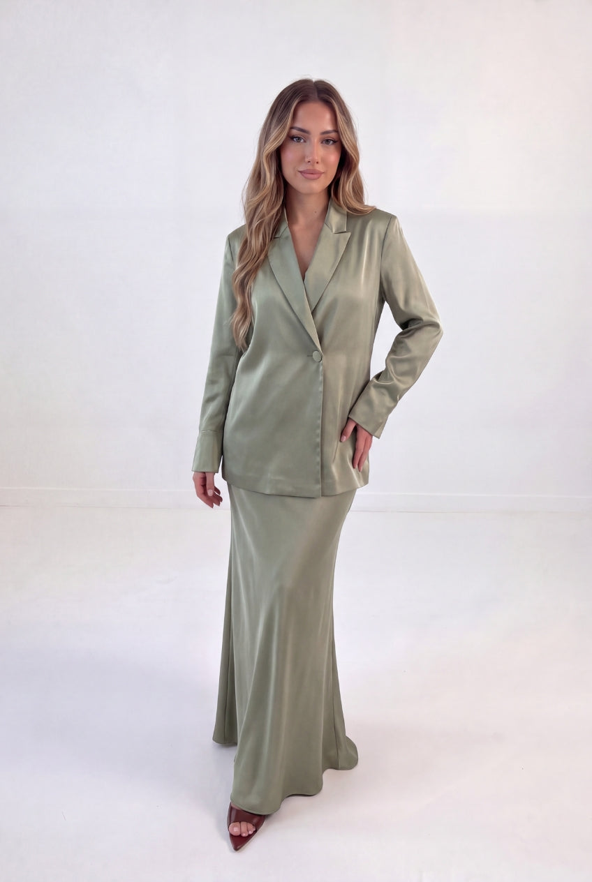 Satin Blazer Skirt Set
