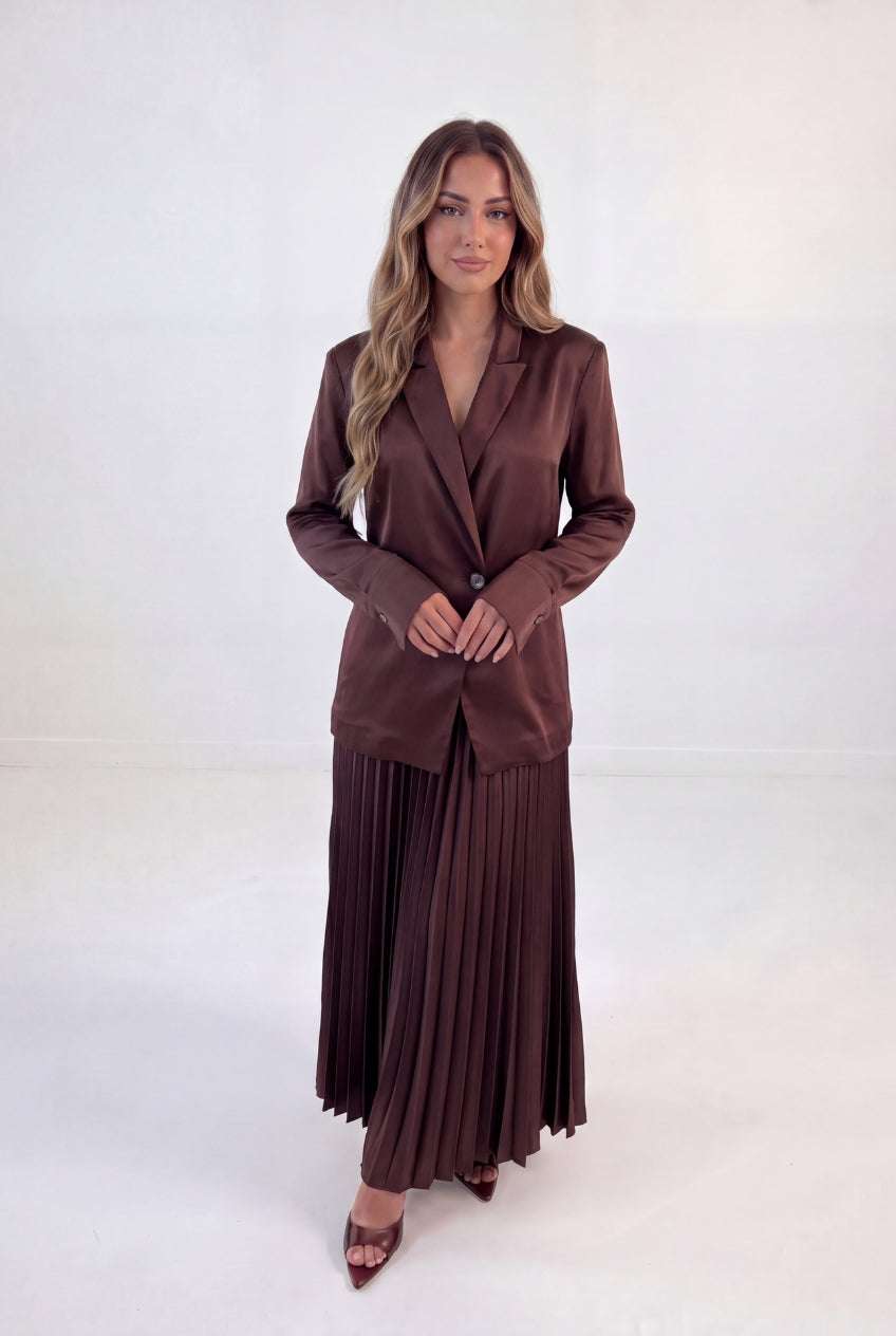 Satin Blazer Pleat Set