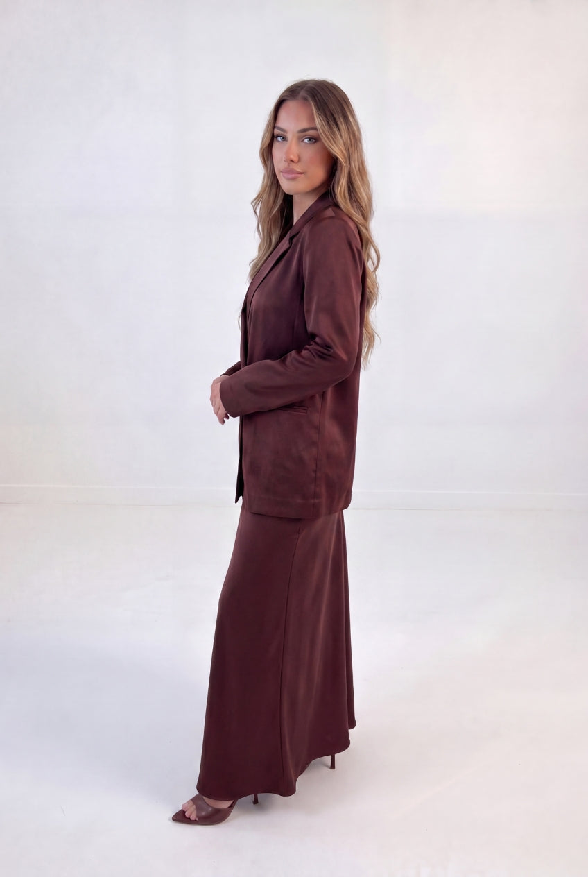Satin Blazer Skirt Set