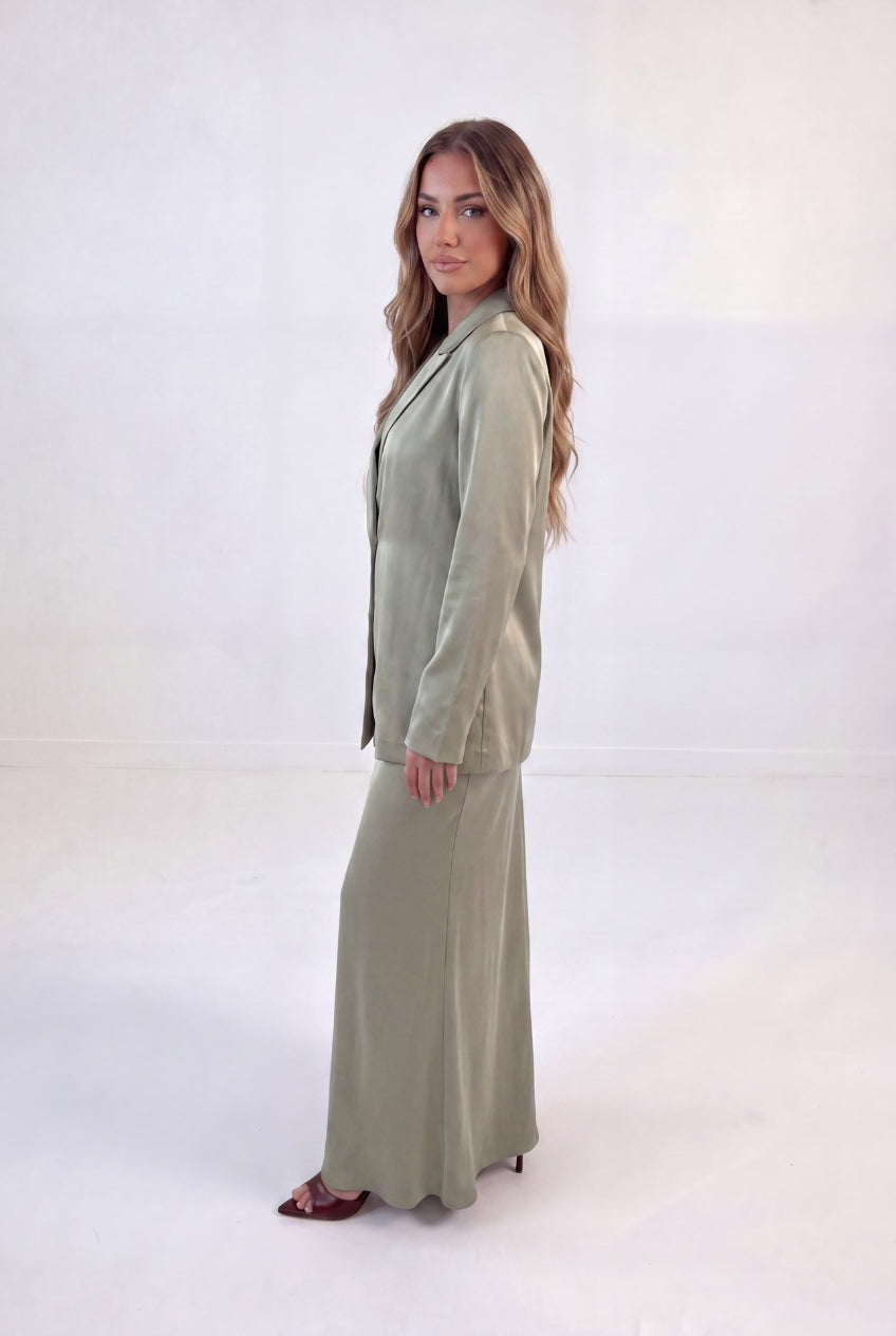 Satin Blazer Skirt Set