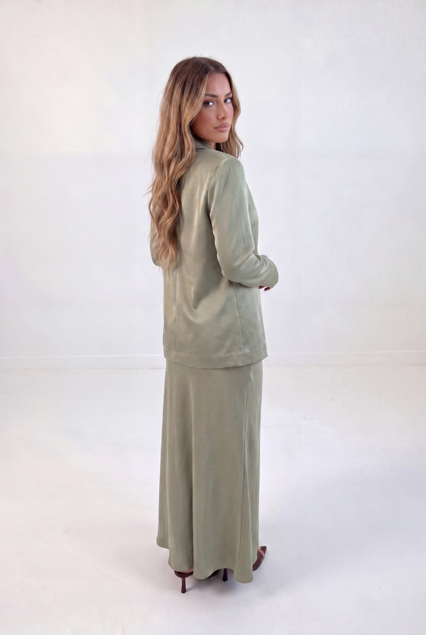Satin Blazer Skirt Set
