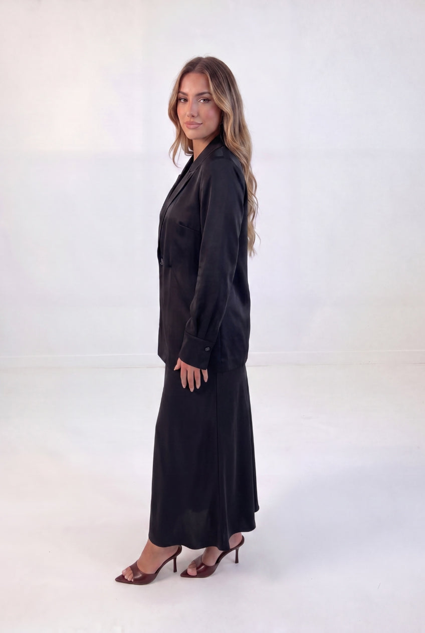 Satin Blazer Skirt Set