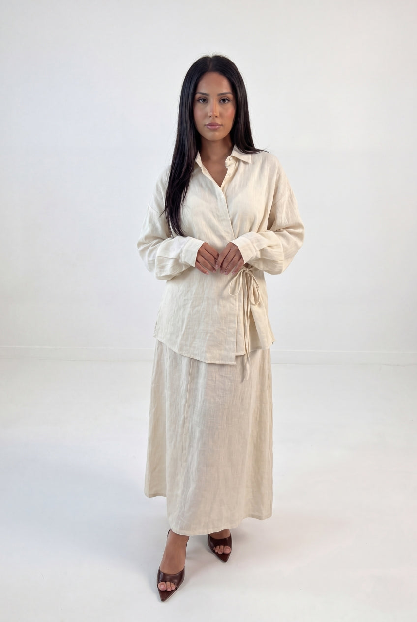 Linen Tie Shirt Set