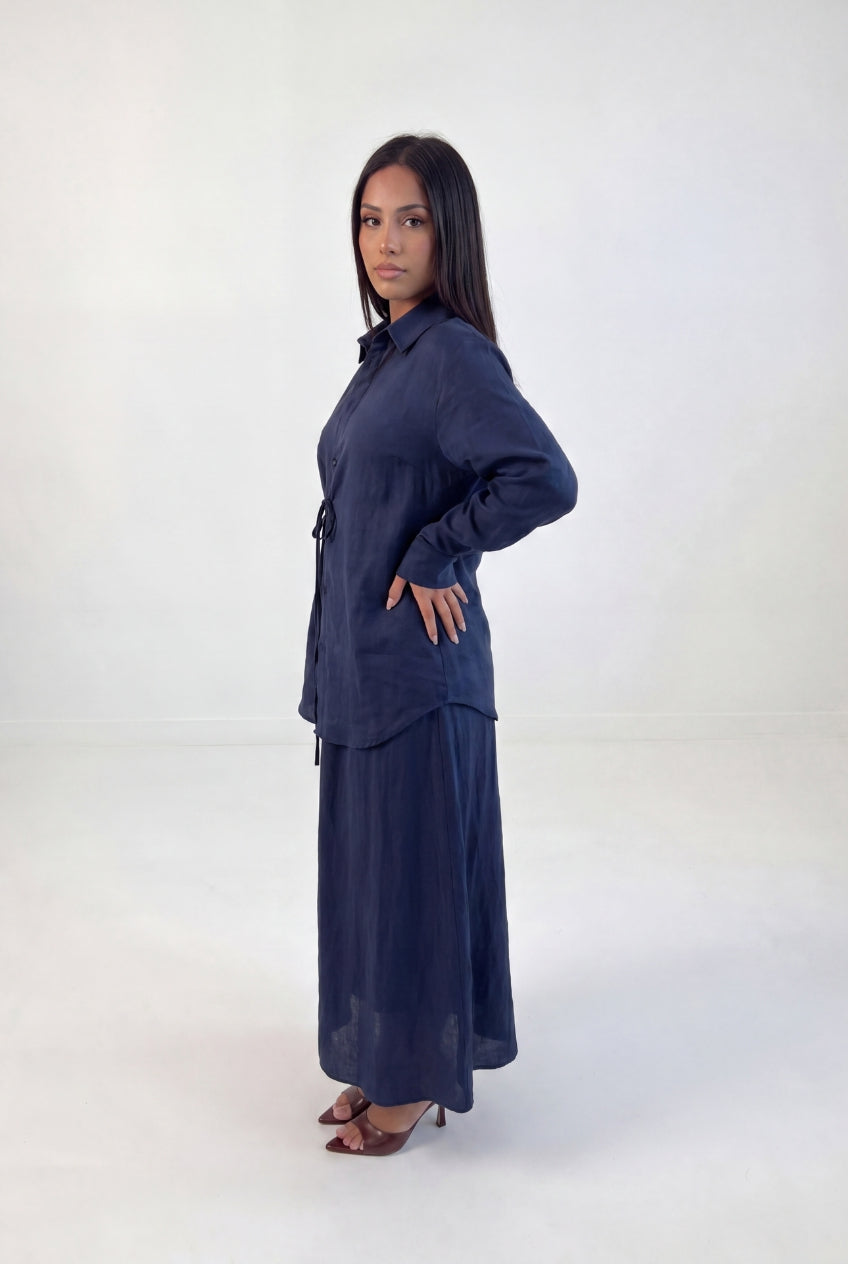 Linen Tie Shirt Set