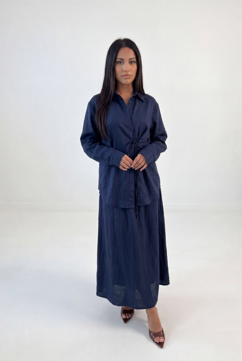 Linen Tie Shirt Set